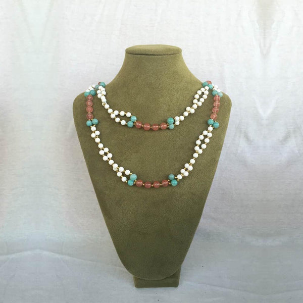 Tridacna Shell, Microcline, Strawberry Quartz and 24K Gold-filled Bead Tantric Necklace